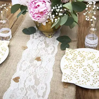 Bordslöpare i Jute, Spets - PartyDeco