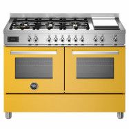 Bertazzoni PRO126G2EGIT Professional gasspis, 120 cm,6 brännare och dubbelugn samt stekbord, gul
