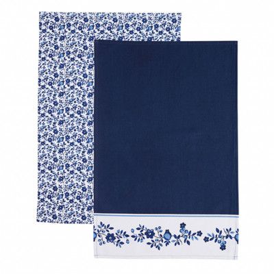 Kitchen Craft Kökshandduk Blå Blommor, 2-pack