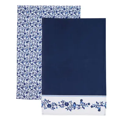 Kitchen Craft Kökshandduk Blå Blommor, 2-pack