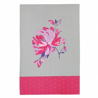 Kitchen Craft Kökshandduk Blommor, grå och rosa, 2-pack