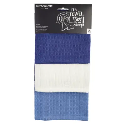 Kitchen Craft Kökshandduk Waffle Weave, blå, 3-pack