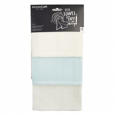 Kitchen Craft Kökshandduk Waffle Weave, ljusgrön, 3-pack