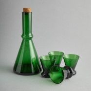Vintage - Grön konformad karaff med 4 glas