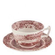 Spode - Cranberry Italian Tekopp med Fat 20 cl