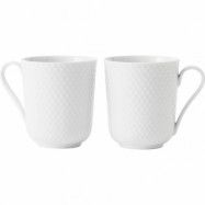 Lyngby Porcelæn - Rhombe Mugg Med Handtag 33cl 2-Pack Vit