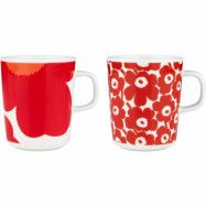 Marimekko Iso Unikko + Pikkuinen Unikko mugg 2-pack, vit/röd