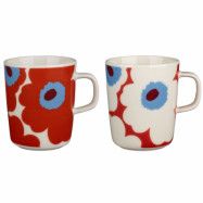 Marimekko OIVA mugg 2,5 dl, unikko/blå-vit-röd, 2 st