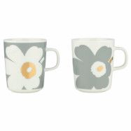 Marimekko Unikko 60th mugg 2,5 dl 2-pack, vit/grå