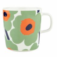 Marimekko Unikko mugg 4 dl, white/sage/orange/dark blue