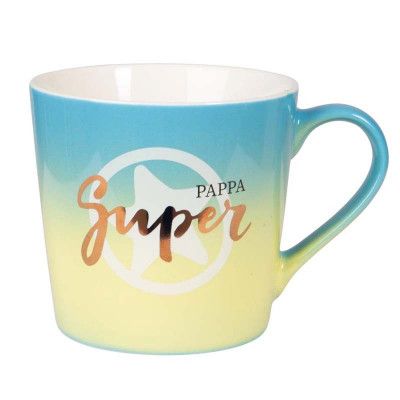Mugg Super Pappa, ombre blå och gul