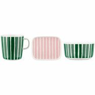 Marimekko Piccolo Frukostset 3 delar, vit/grön/rosa