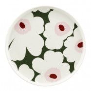 Marimekko - Unikko assiett 20 cm vit/mörkgrön/rosa