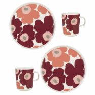 Marimekko Unikko frukostset 4 delar, röd/rosa