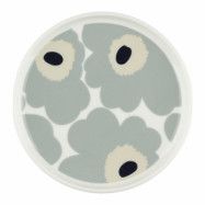 Marimekko Unikko tallrik 13,5 cm, vit/grå/sand/blå