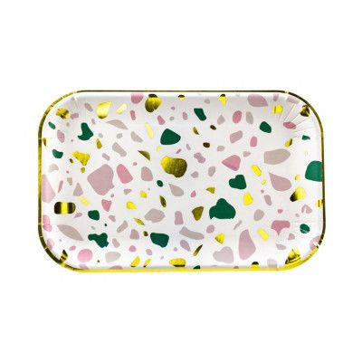 Rektangulära Papperstallrikar Färgglada - PartyDeco