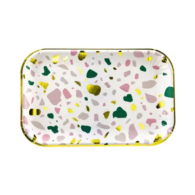 Rektangulära Papperstallrikar Färgglada - PartyDeco