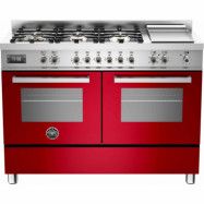 Bertazzoni PRO1206 Gasspis 120 cm, 2 ugnar, 6 brännare + elektrisk tepanyaki, röd